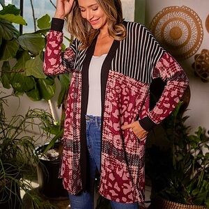 🆕🌿🖤SEW IN LOVE: Striped and Leopard Print Long Cardigan SMALL